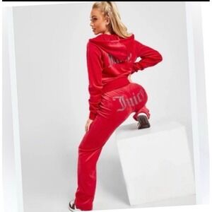 Juicy Couture Velour Tracksuit Red Rhinestone Logo Hoodie Pants Set large new